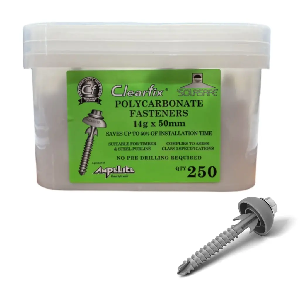 CLEARFIX Self Cutting Polycarbonate Roofing Screw & Dome 14g x 50 (pack of 250)
