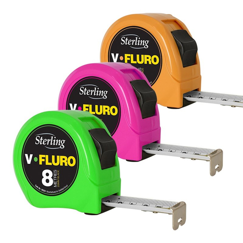 TAPE MEASURE STERLING FLURO CLR 8M x 25mm