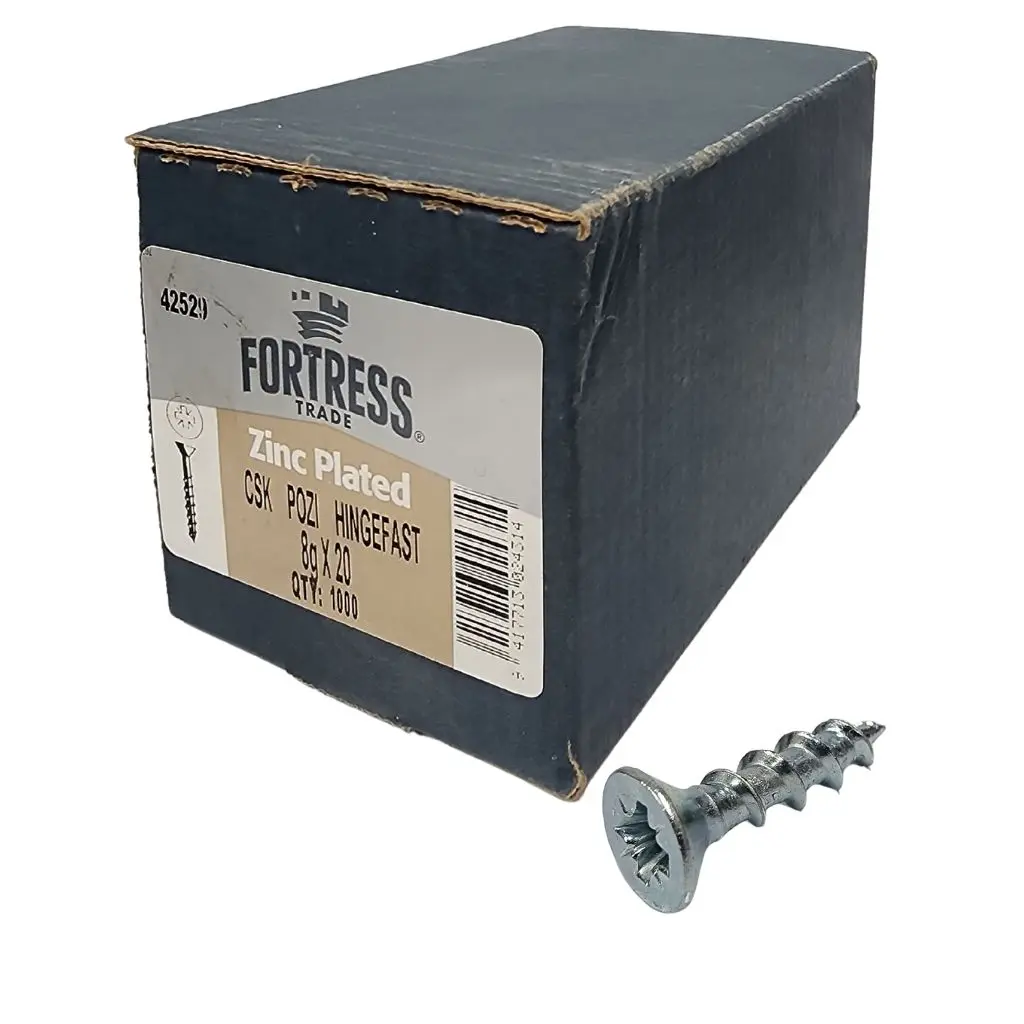 FORTRESS HingeFast 8g x 20 Countersunk Flat Head Zinc Plated (box of 1000)