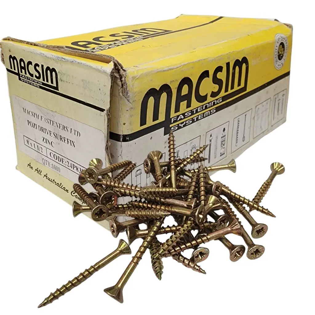 MACSIM SCREW POZI DRIVE SUREFIX ZINC  8 x 38 (Box of 1000)