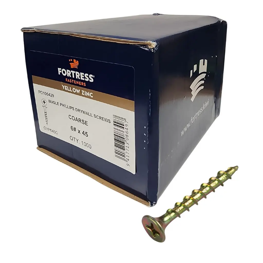 FORTRESS Plasterboard Bugle Screw 6g x 45mm Yellow Zinc (box of 1000)