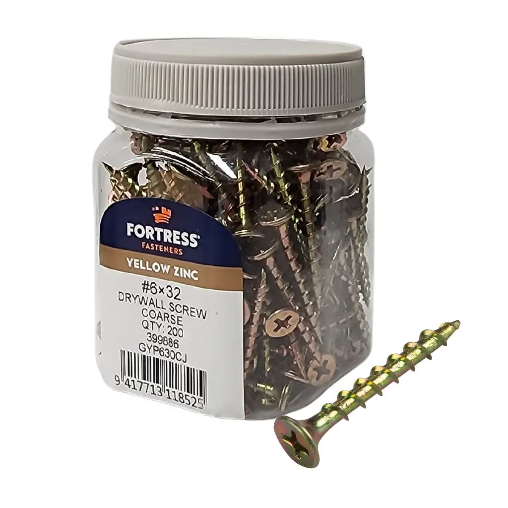 FORTRESS Plasterboard Screw 6g x 32mm Yellow Zinc (jar of 200)