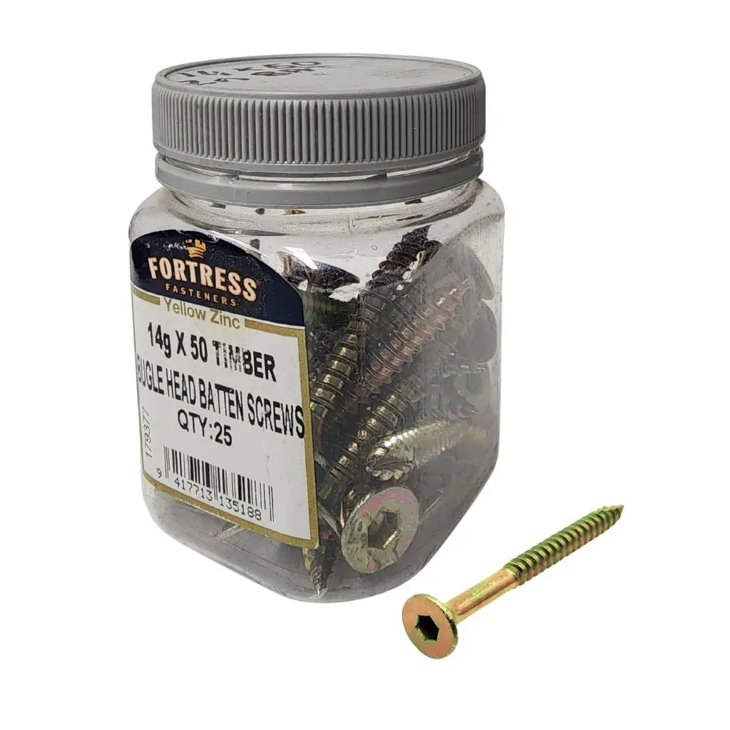 FORTRESS Batten Screw Bugle Head 14g x 50 Yellow Zinc (jar of 25)