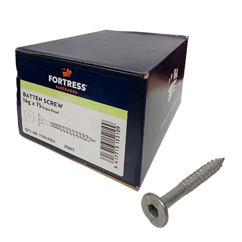FORTRESS Batten Screw Bugle Head 14g x 75 Class 4 Galvanised (box of 100)