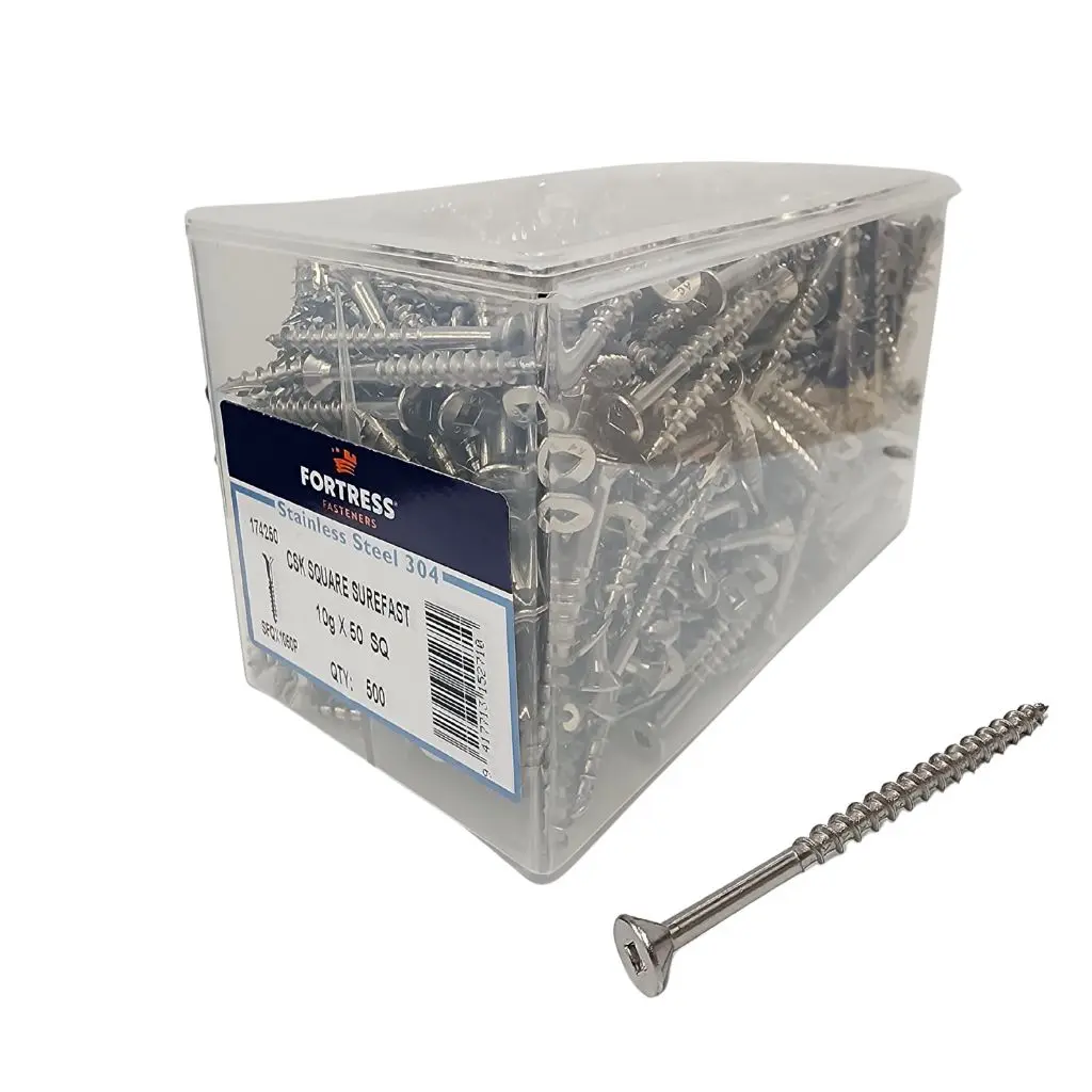 FORTRESS Countersunk Square Surefast Screw 10g x 50 Stainless Steel (box of 500)