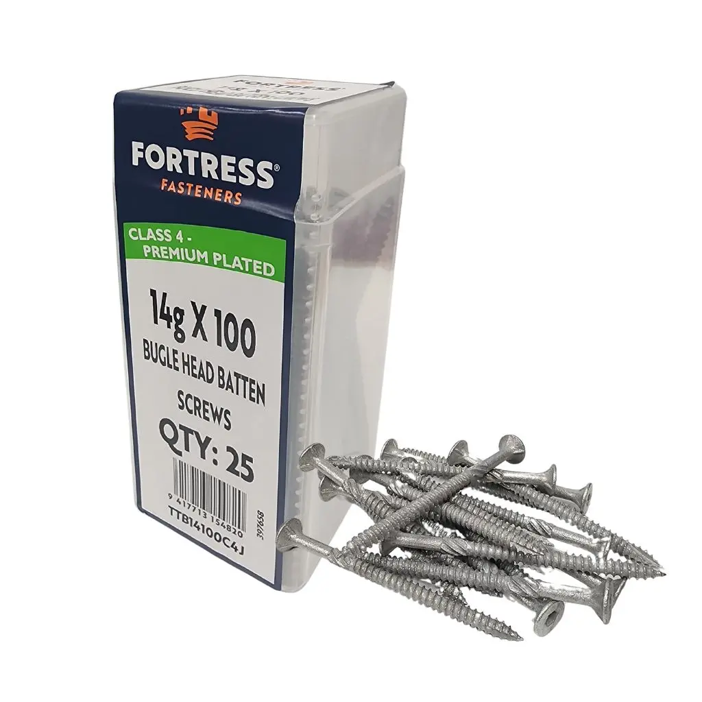 FORTRESS Batten Screw Bugle Head 14g x 100 Class 4 Galvanised (jar of 25)