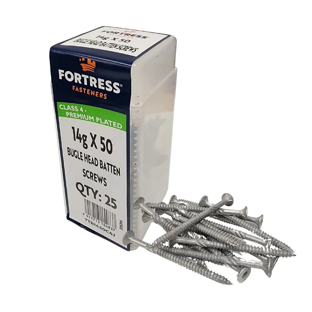 FORTRESS Batten Screw Bugle Head 14g x 50 Class 4 Galvanised (jar of 25)