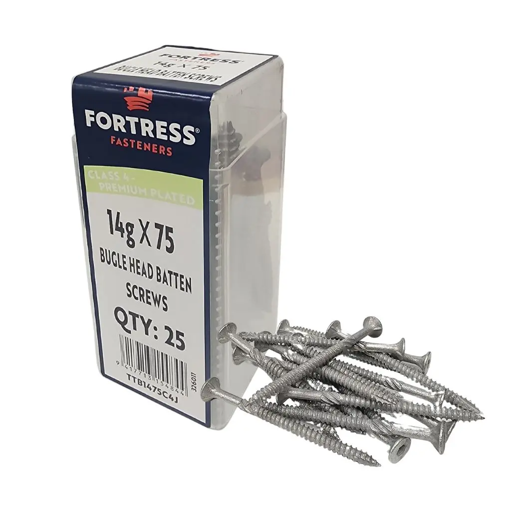FORTRESS Batten Screw Bugle Head 14g x 75 Class 4 Galvanised (jar of 25)