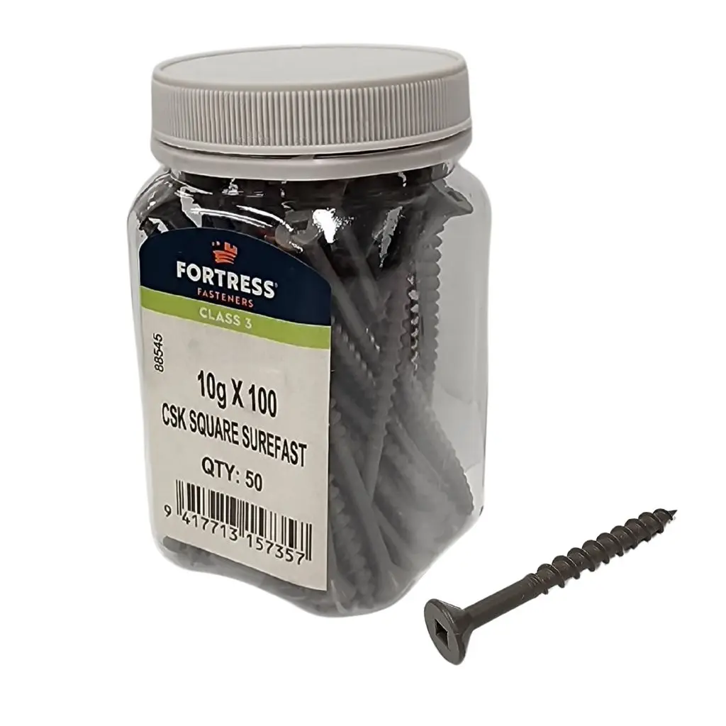 FORTRESS Surefast 10g x 100 Countersunk Square Class 3 Galvanised (jar of 50)