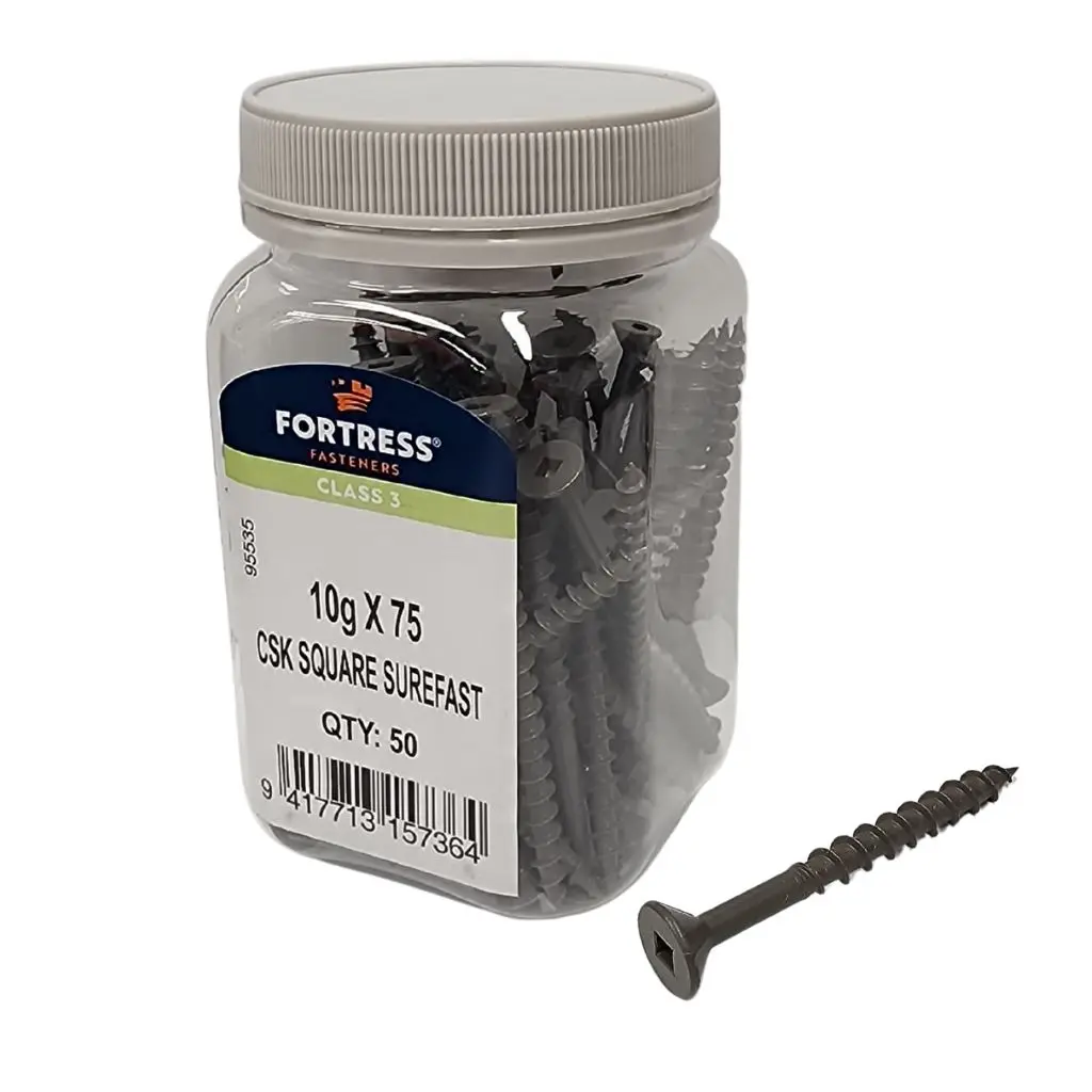 FORTRESS Surefast 10g x 75 Countersunk Square Class 3 Galvanised (jar of 50)