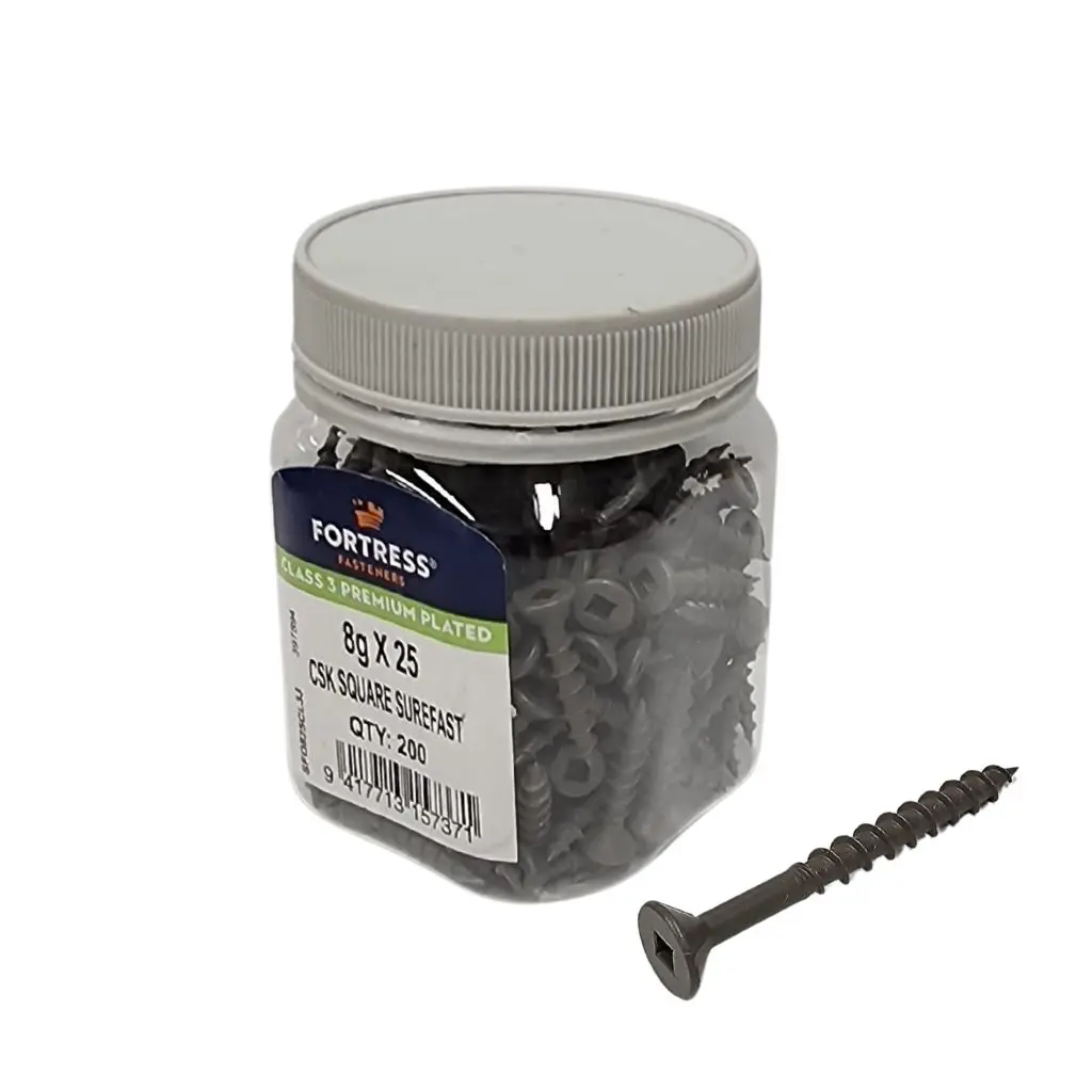 FORTRESS Surefast 8g x 25 Countersunk Square Class 3 Galvanised (jar of 200)