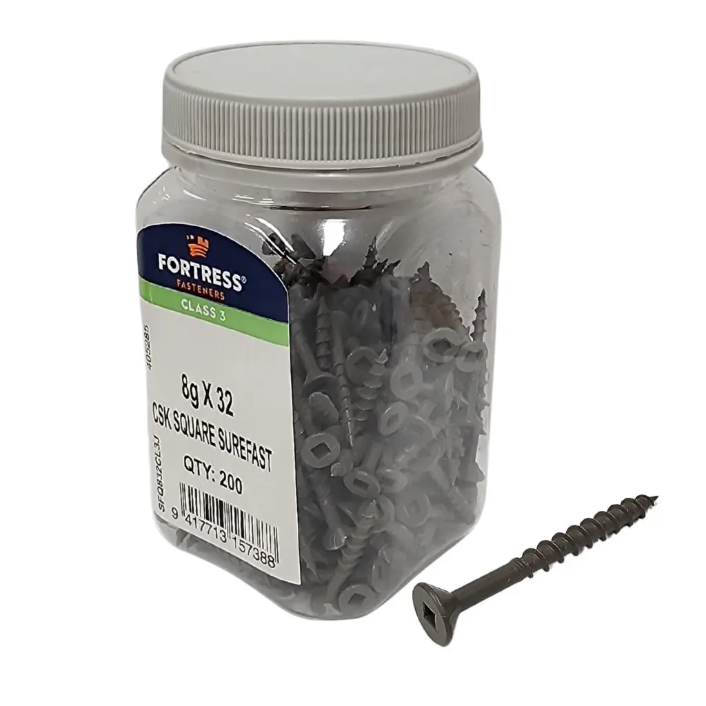 FORTRESS Surefast 8g x 32 Countersunk Square Class 3 Galvanised (jar of 200)