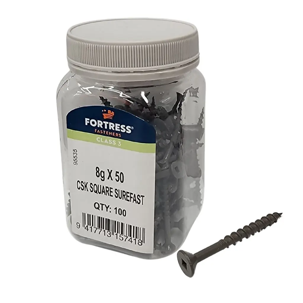 FORTRESS Surefast 8g x 50 Countersunk Square Class 3 Galvanised (jar of 100)