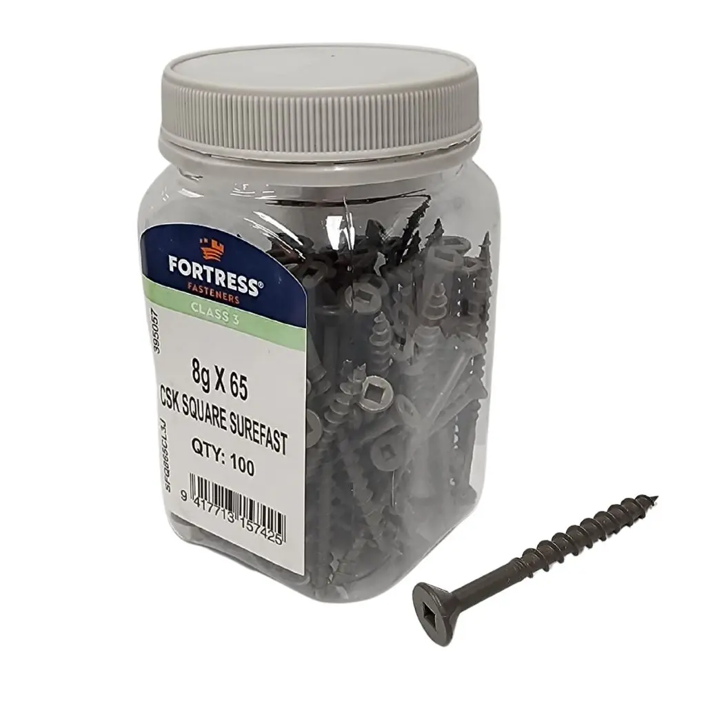 FORTRESS Surefast 8g x 65 Countersunk Square Class 3 Galvanised (jar of 100)