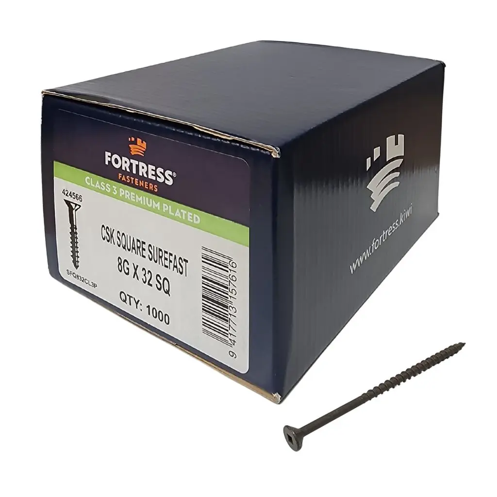 FORTRESS Surefast 8g x 32 Countersunk Square Class 3 Premium Plated (box of 1000)