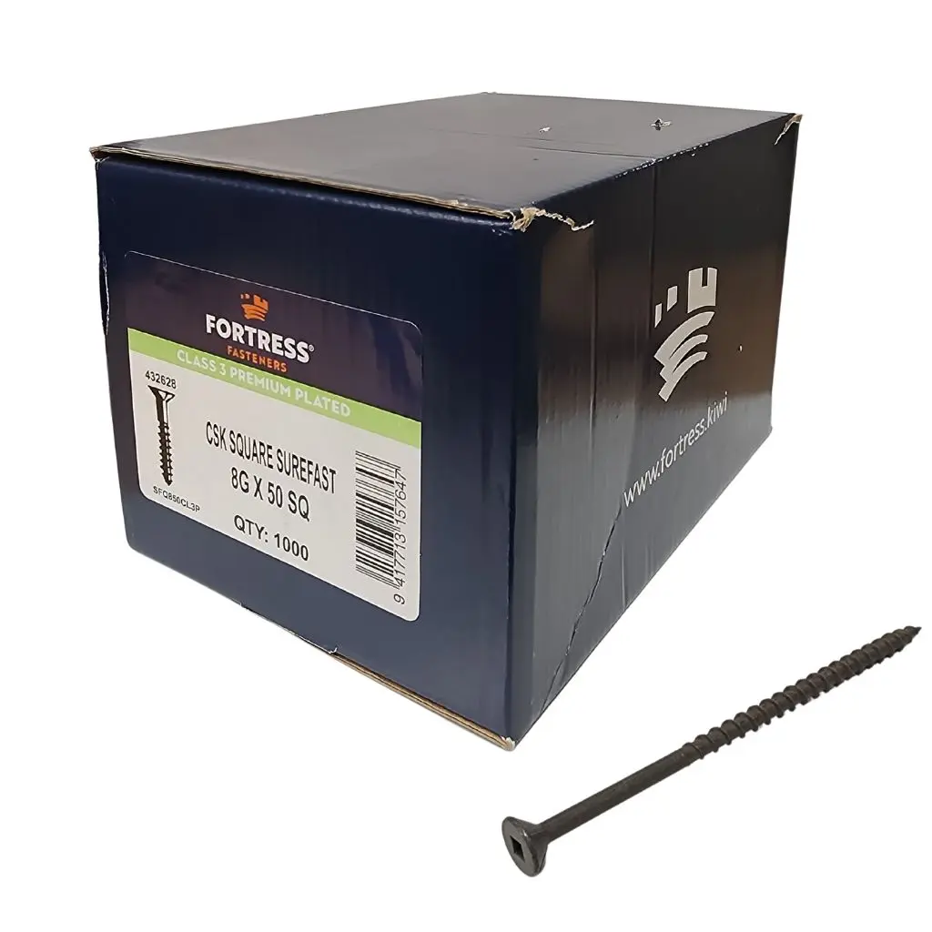 FORTRESS Surefast 8g x 50 Countersunk Square Class 3 Premium Plated (box of 1000)