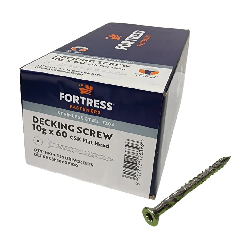 FORTRESS Decking Screw 10g x 60 Countersunk Flat Head Stainless Steel (box of 100)
