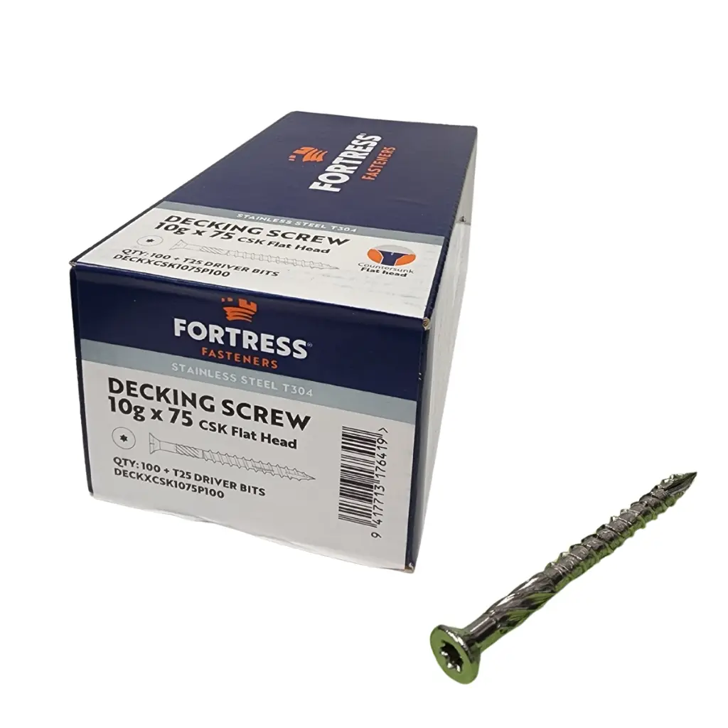 FORTRESS Decking Screw 10g x 75 Countersunk Flat Head Stainless Steel (box of 100)
