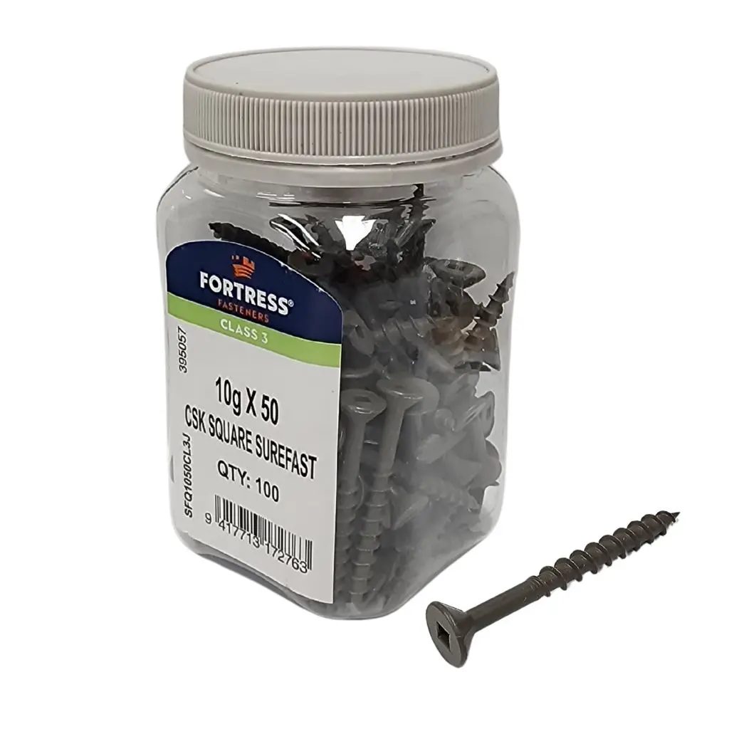 FORTRESS Surefast 10g x 50 Countersunk Square Class 3 Galvanised (jar of 100)