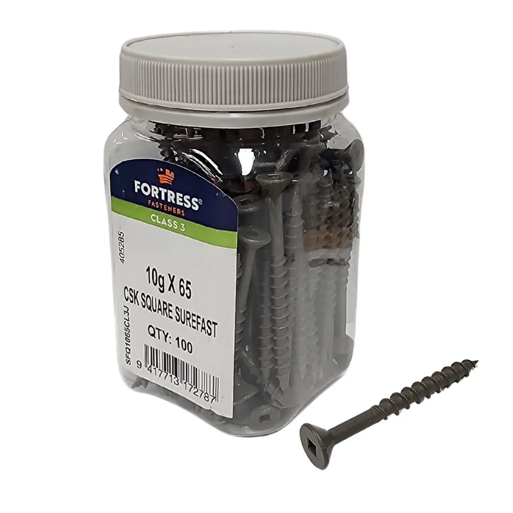 FORTRESS Surefast 10g x 65 Countersunk Square Class 3 Galvanised (jar of 100)