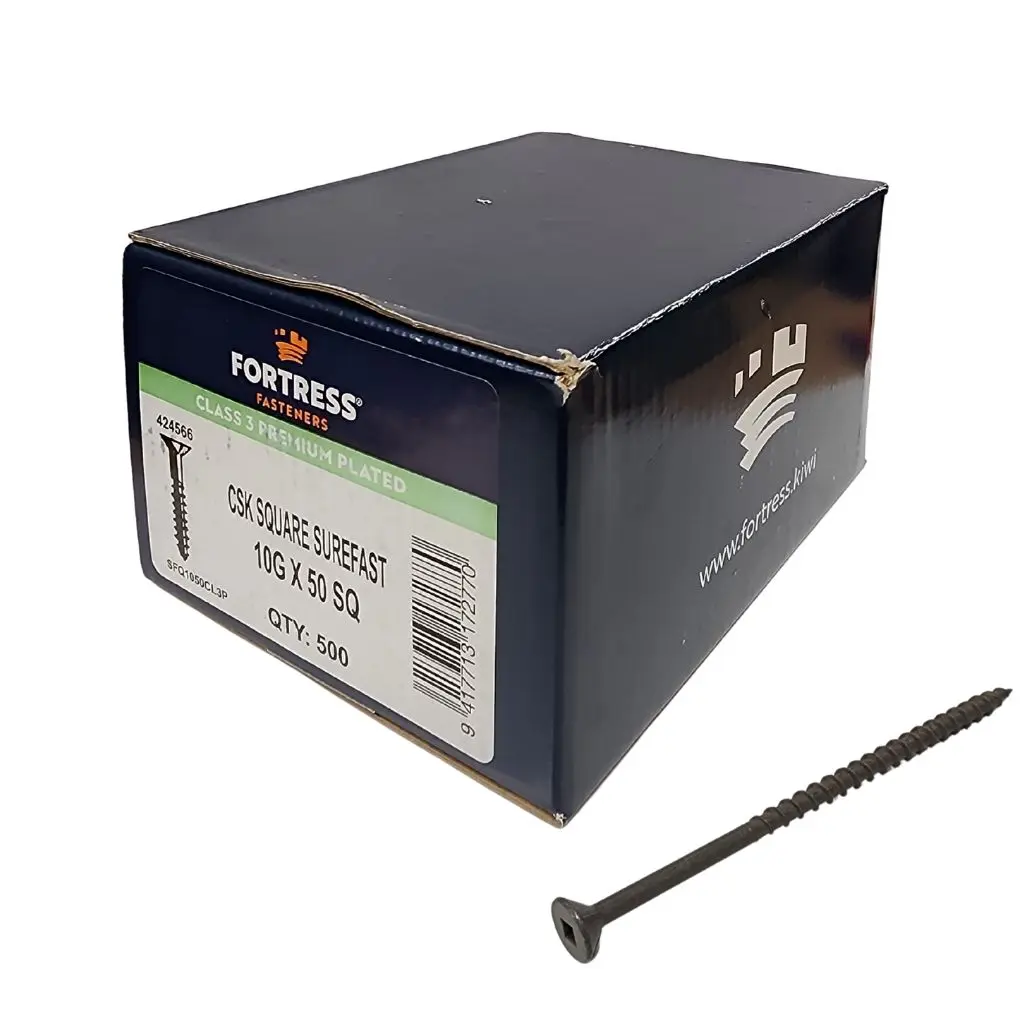 FORTRESS Surefast 10g x 50 Countersunk Square Class 3 Premium Plated (box of 500)