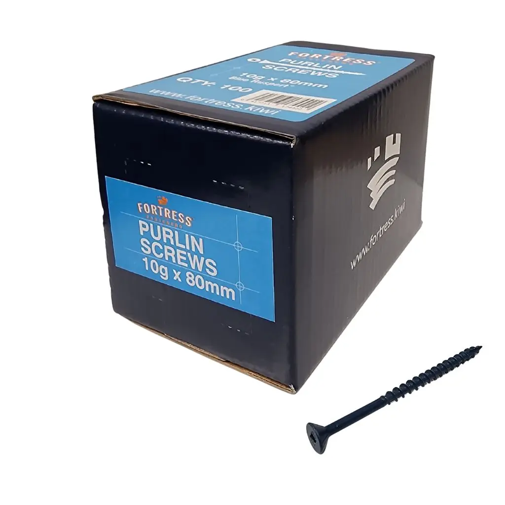 FORTRESS Purlin Screw 10g x 80 Countersunk Square Drive Blue Ruspert (box of 100)