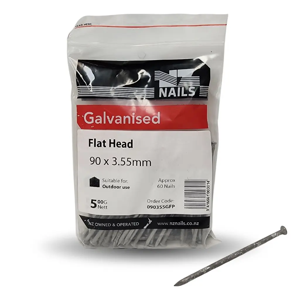 NZ NAILS Flat Head Galvanised 90 x 3.55mm - 500g