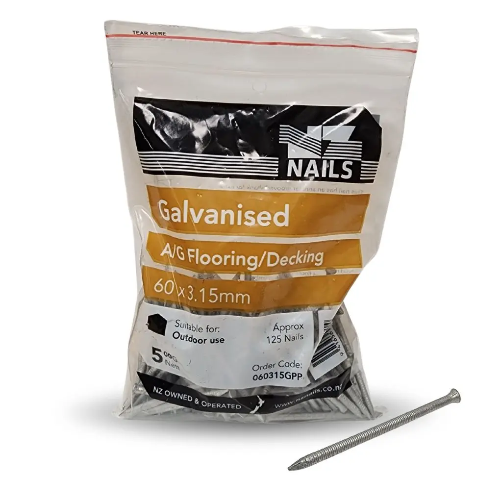 NZ NAILS Flathead Galvanised Angular Grooved Flooring / Decking 60 x 3.15mm - 500g