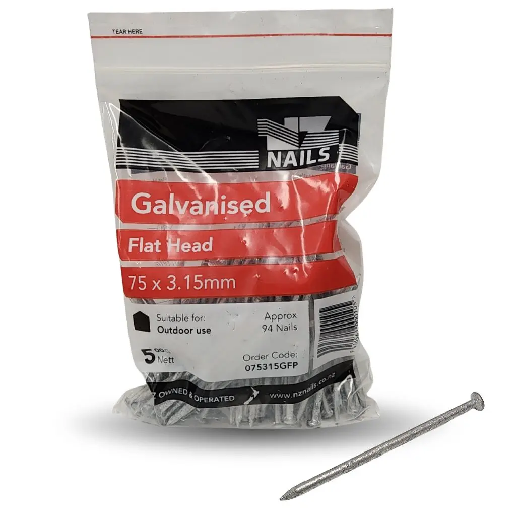 NZ NAILS Flat Head Galvanised 75 x 3.15mm - 500g