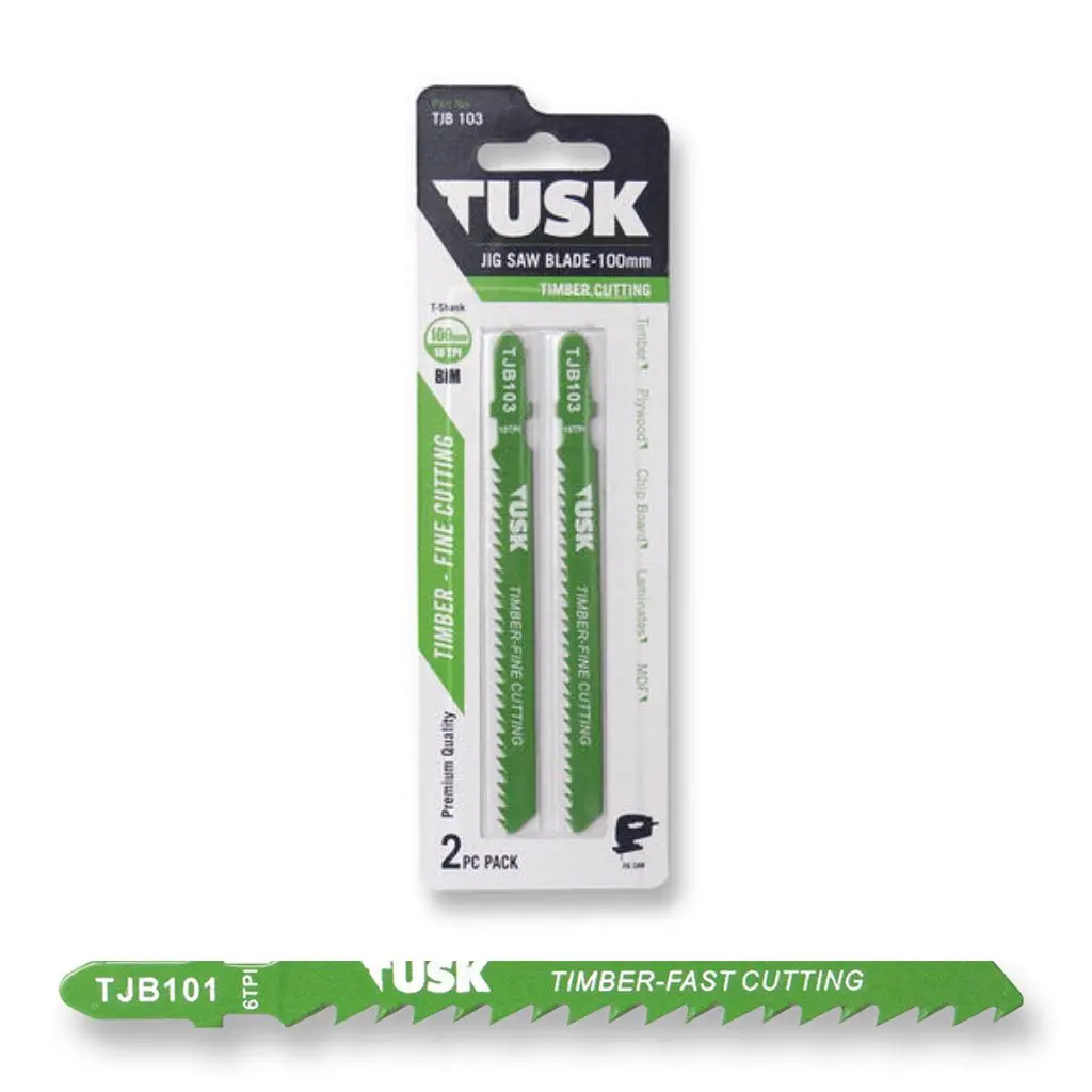 TUSK Jig Saw Blade for Timber 100mm x 6TPI T-shank (2 piece pack)