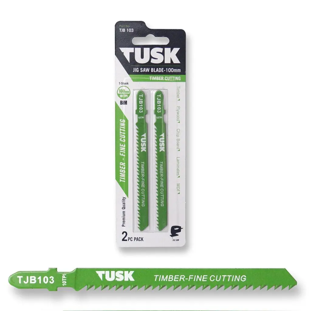 TUSK Jig Saw Blade for Timber 100mm x 10TPI T-shank (2 piece pack)