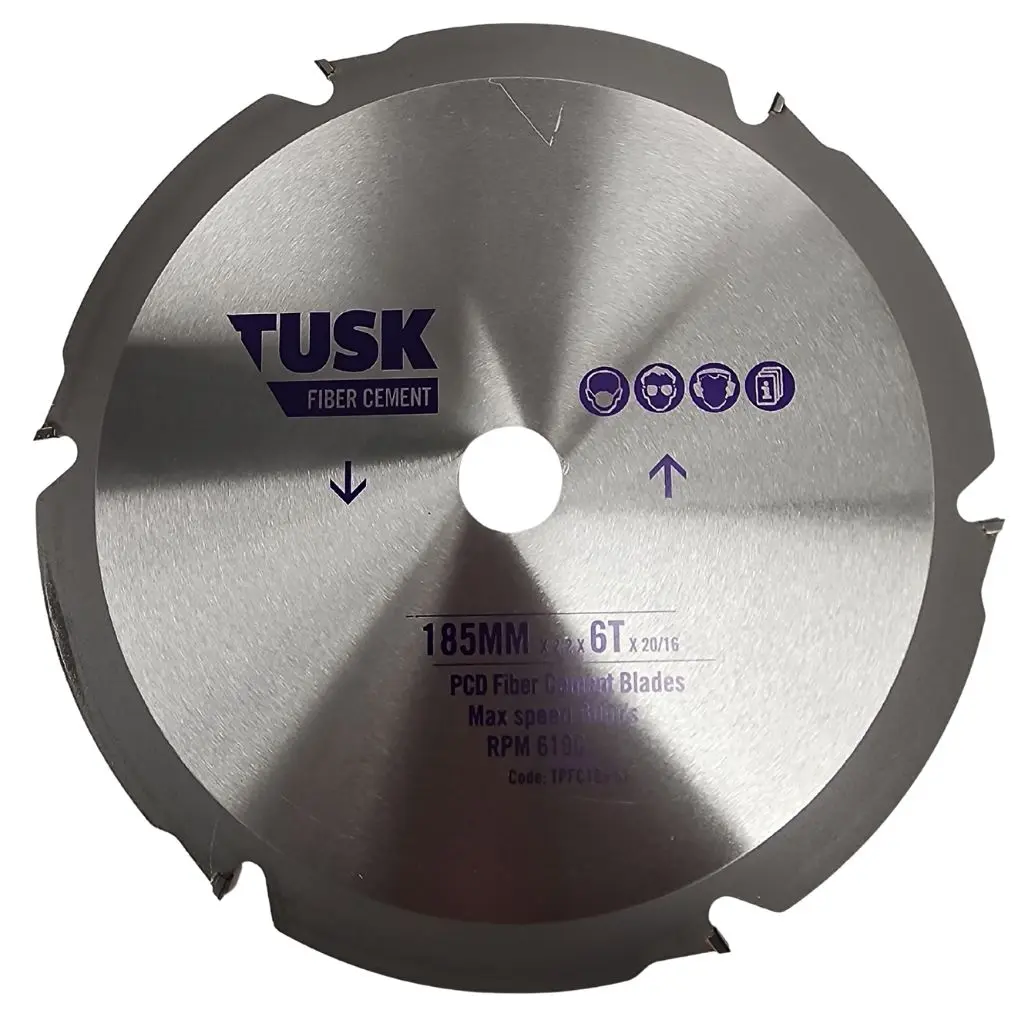 TUSK PCD Fibre Cement Blade 185mm x 6 teeth x 20/16mm bore