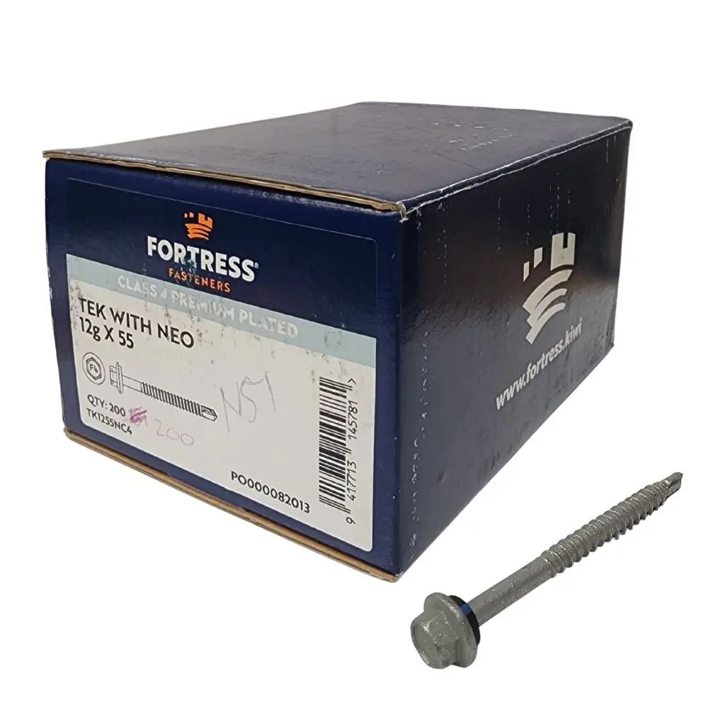 FORTRESS Self Drilling Tek Screw with Neo 12g x 55 Class 4 Galvanised (box of 200)