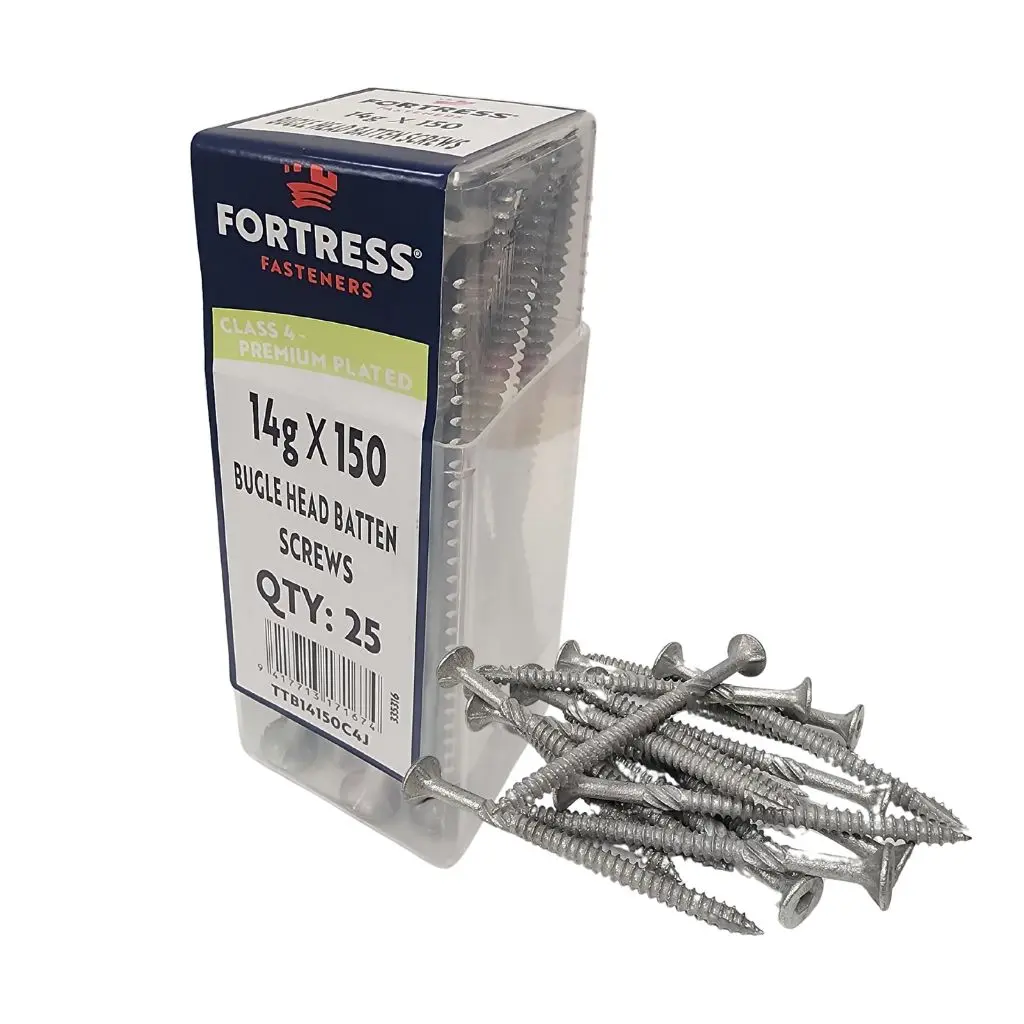 FORTRESS Batten Screw Bugle Head 14g x 150 Class 4 Galvanised (jar of 25)