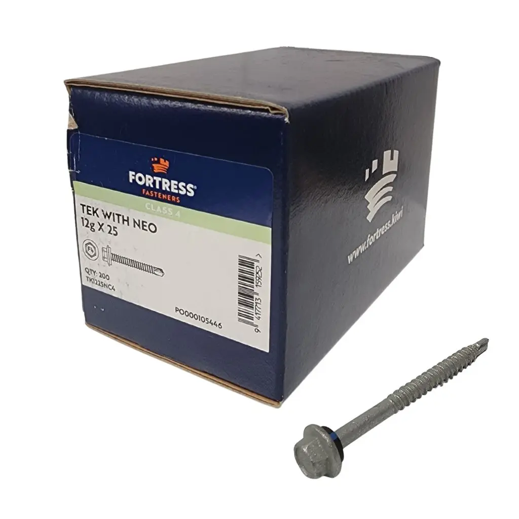 FORTRESS Self Drilling Tek Screw with Neo 12g x 25 Class 4 Galvanised (box of 200)