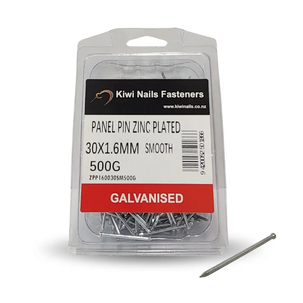 NZ NAILS Galvanised Panel Pin Zinc Plated 30 x 1.6mm - 500g