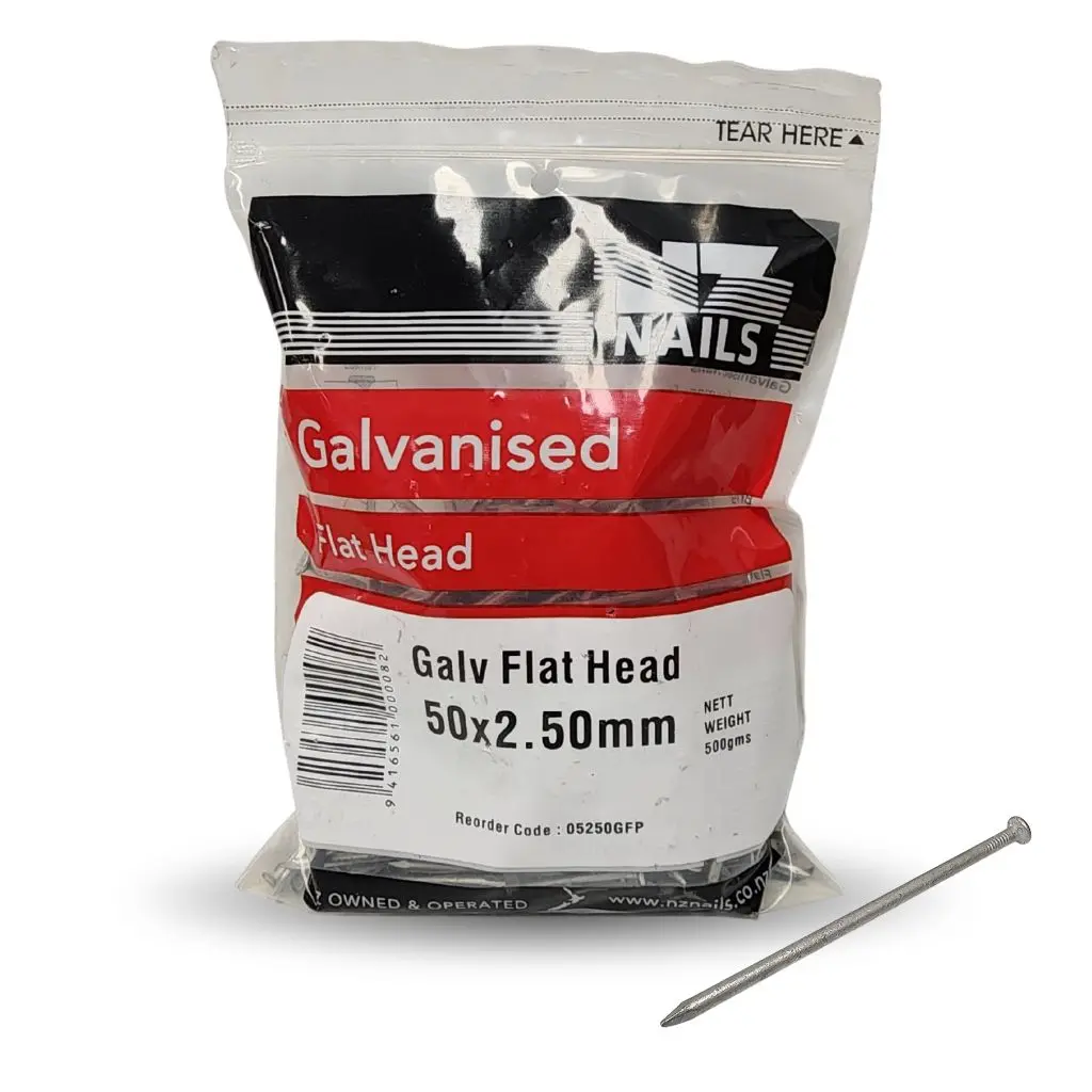 NZ NAILS Flat Head Galvanised 50 x 2.50mm - 500g NAIL