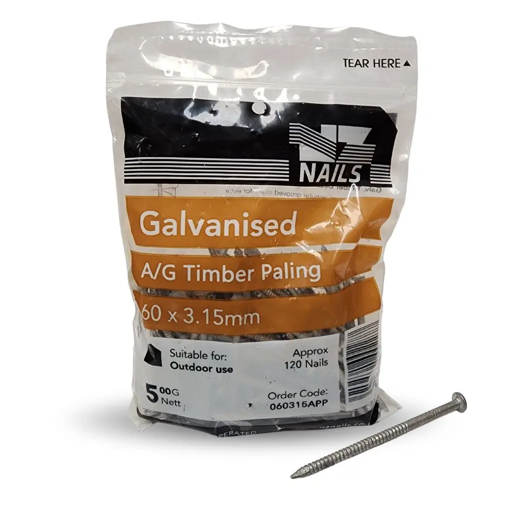 NZ NAILS Flathead Galvanised Angular Grooved Timber Paling 60 x 3.15mm - 500g