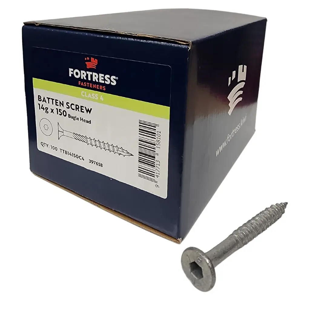 FORTRESS Batten Screw Bugle Head 14g x 150 Class 4 Galvanised (box of 100)