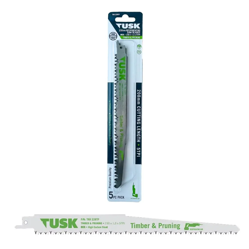 TUSK High Carbon Steel Reciprocating Saw Blades for Timber & Pruning 225mm - (5 piece pack)