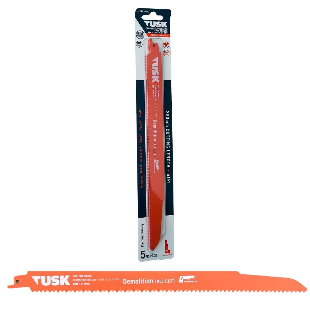 TUSK Bi-Metal Reciprocating Saw Blades for Demolition 300mm - (5 piece pack)