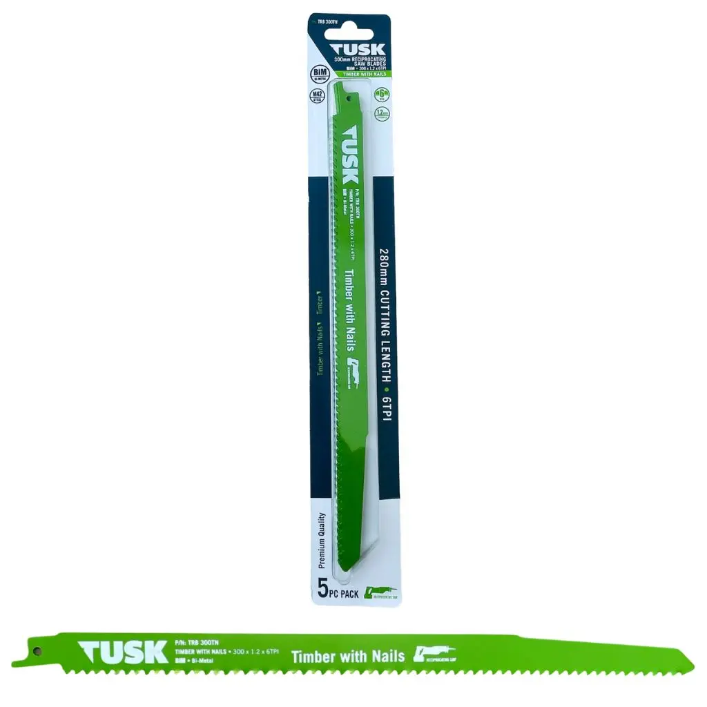TUSK Bi-Metal Reciprocating Saw Blades for Timber with Nails 300mm - (5 piece pack)