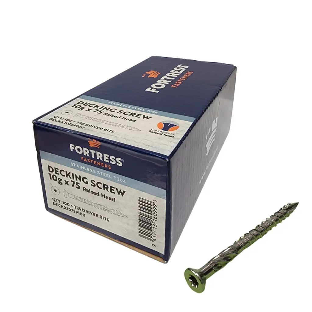 FORTRESS Decking Screw 10g x 75 Countersunk Raised Head Stainless Steel (box of 100)