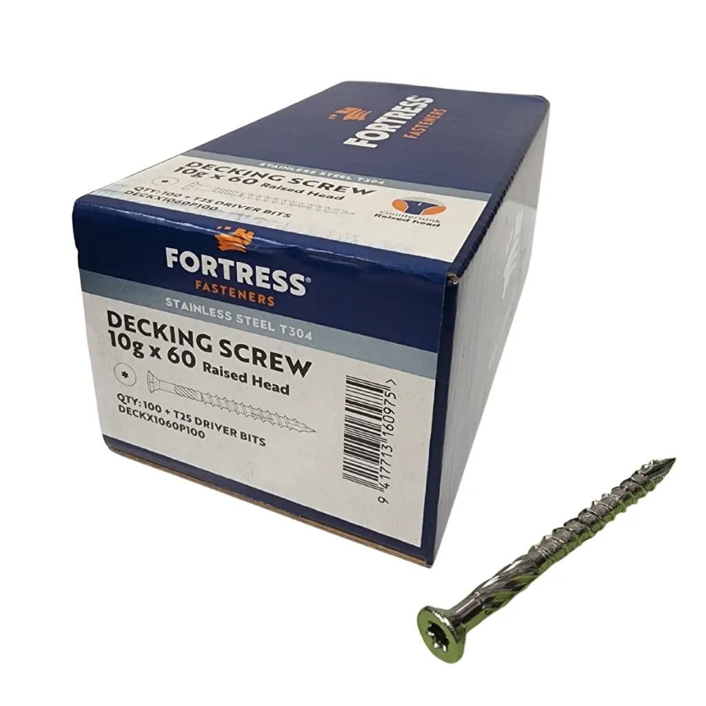 FORTRESS Decking Screw 10g x 60 Countersunk Raised Head Stainless Steel (box of 100)