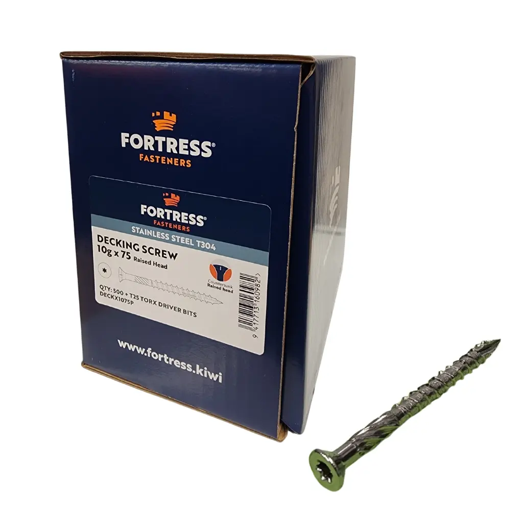 FORTRESS Decking Screw 10g x 75 Countersunk Raised Head Stainless Steel (box of 500)