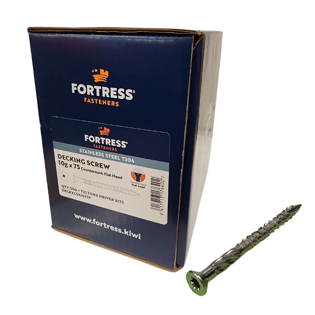 FORTRESS Decking Screw 10g x 75 Countersunk Flat Head Stainless Steel (box of 500)