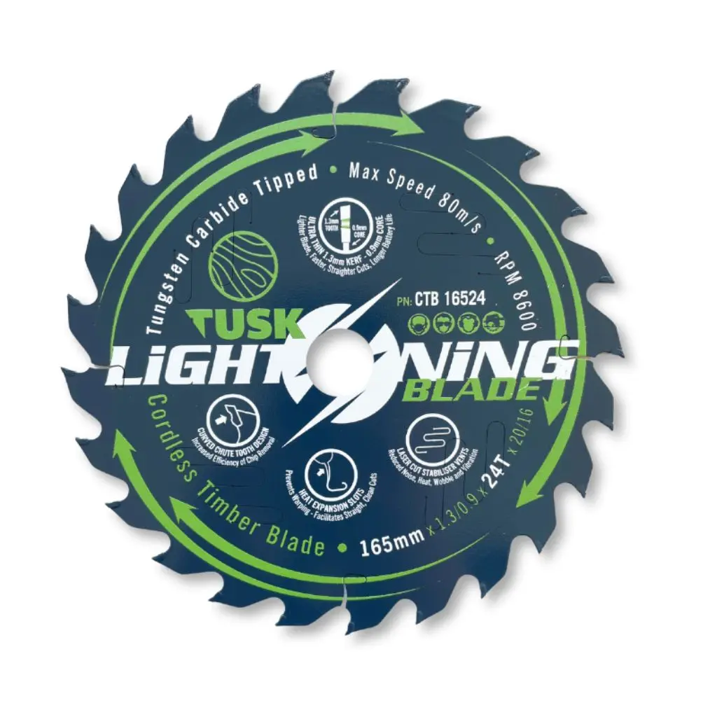 TUSK Tungsten Carbide Cordless Timber Lightning Blade 165mm x 24 teeth x 20/16 bore