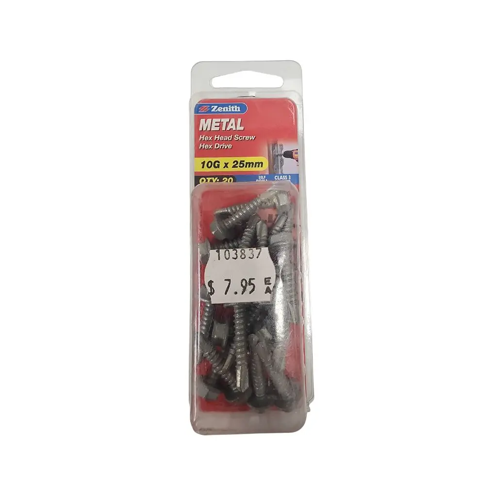 ZENITH 10g X 25mm Hex Head Metal Screws - 20 Pack