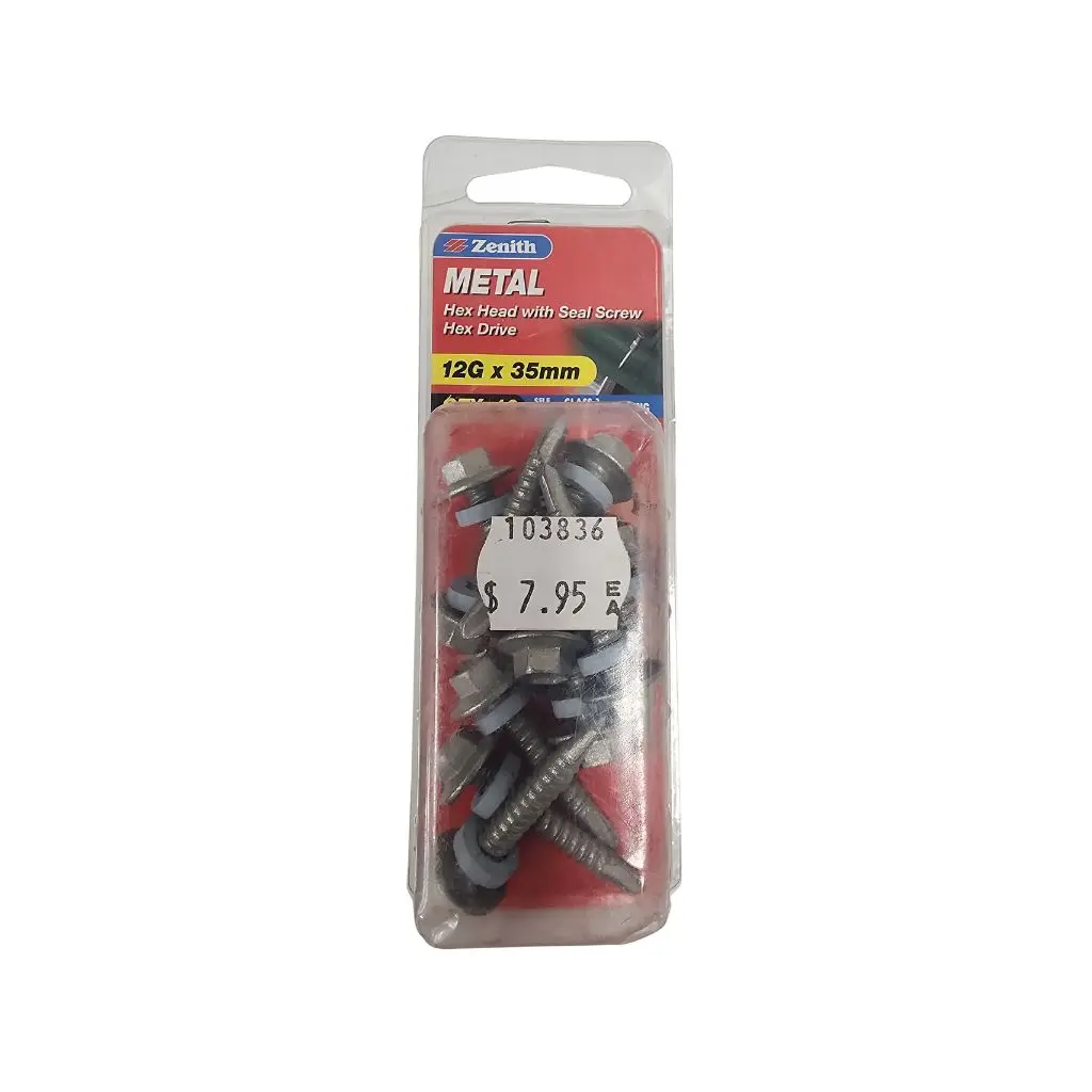 ZENITH 12g X 35mm Hex Head with Seal Metal Screws - 10 Pack