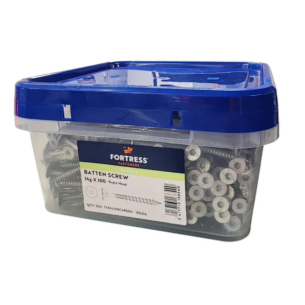 FORTRESS Batten Screw Bugle Head 14g x 100 Class 4 Galvanised (Bucket of 500)